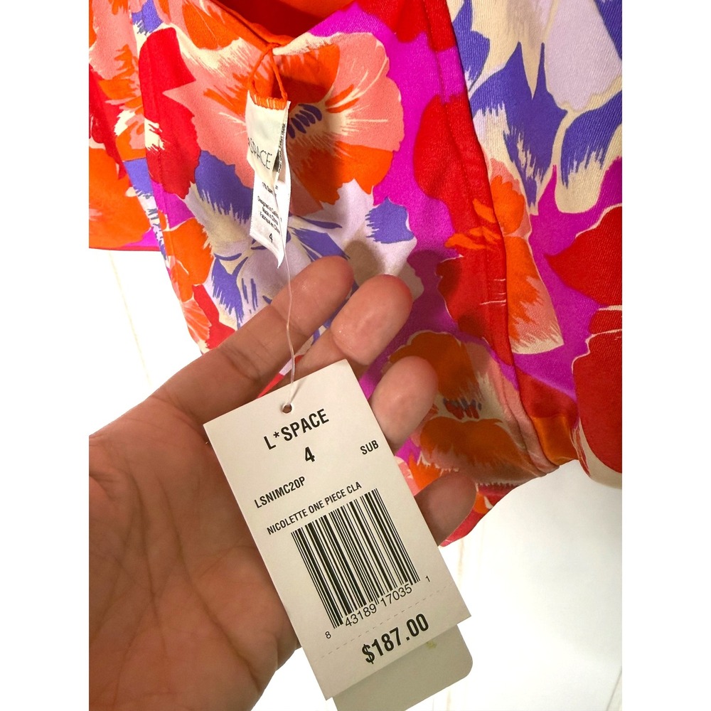L*Space Nicolette One Piece Swimsuit Floral Underwire Pink Orange Size 4 - Picture 8 of 14